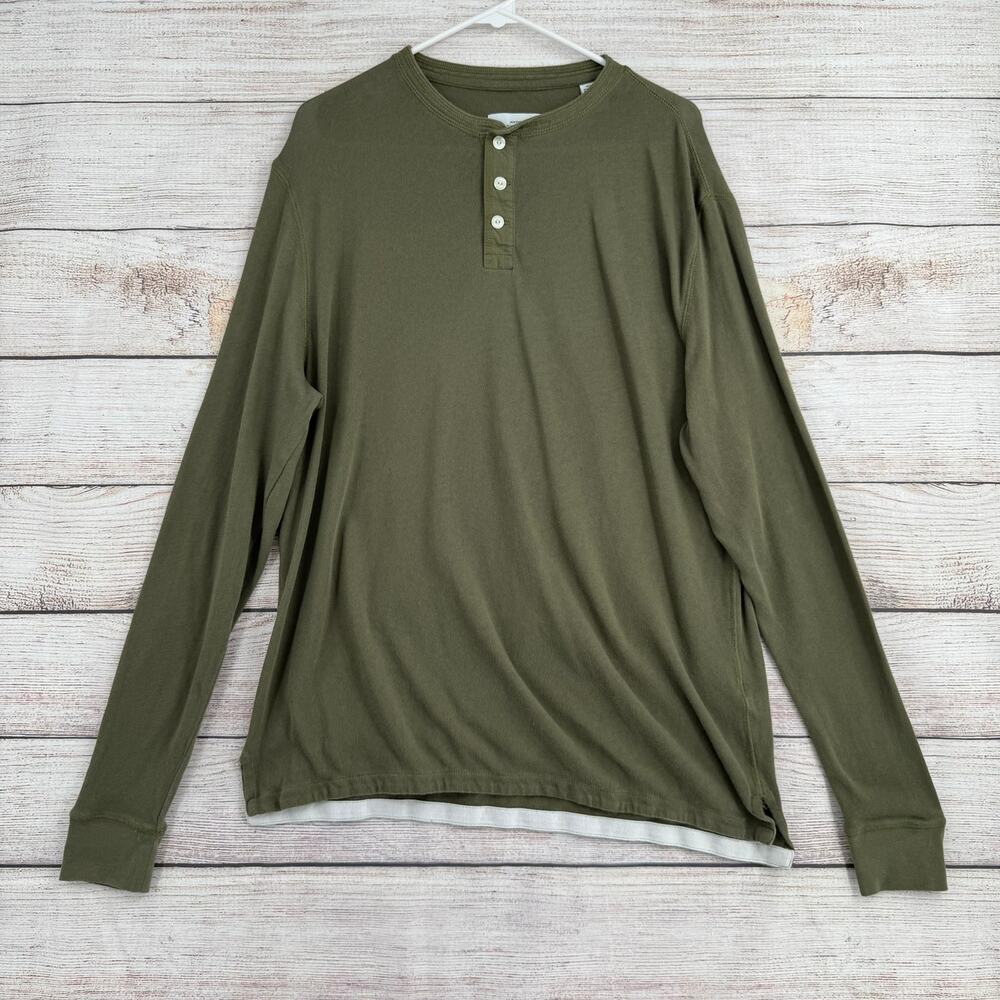 Jack Spade Bleeker Street Henley Shirt Mens XL Army Green‎ Stretch